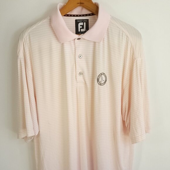 FootJoy FJ Golf Polo Shirt Men's Large Pink White Striped Embroidered Duck Woods - Picture 1 of 15